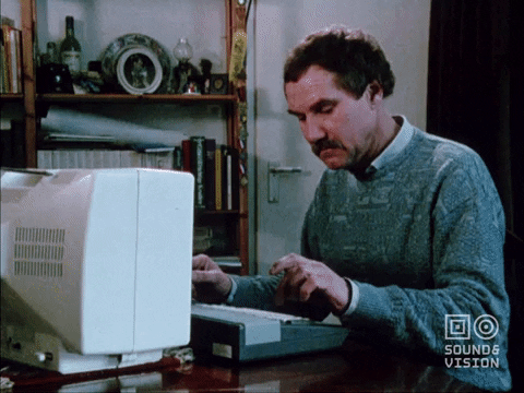 Man on retro computer